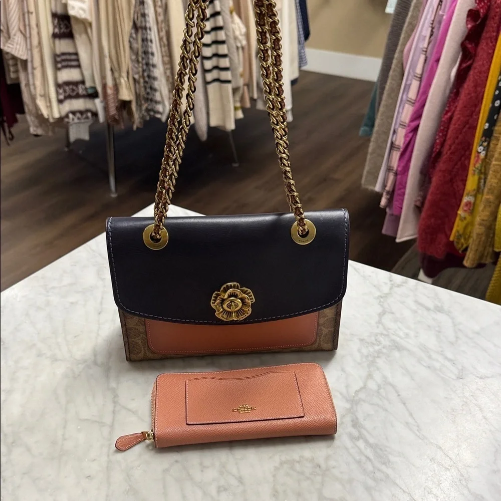 Coach Parker 18 Color Block Signature Canvas Convertible Handbag and Wallet